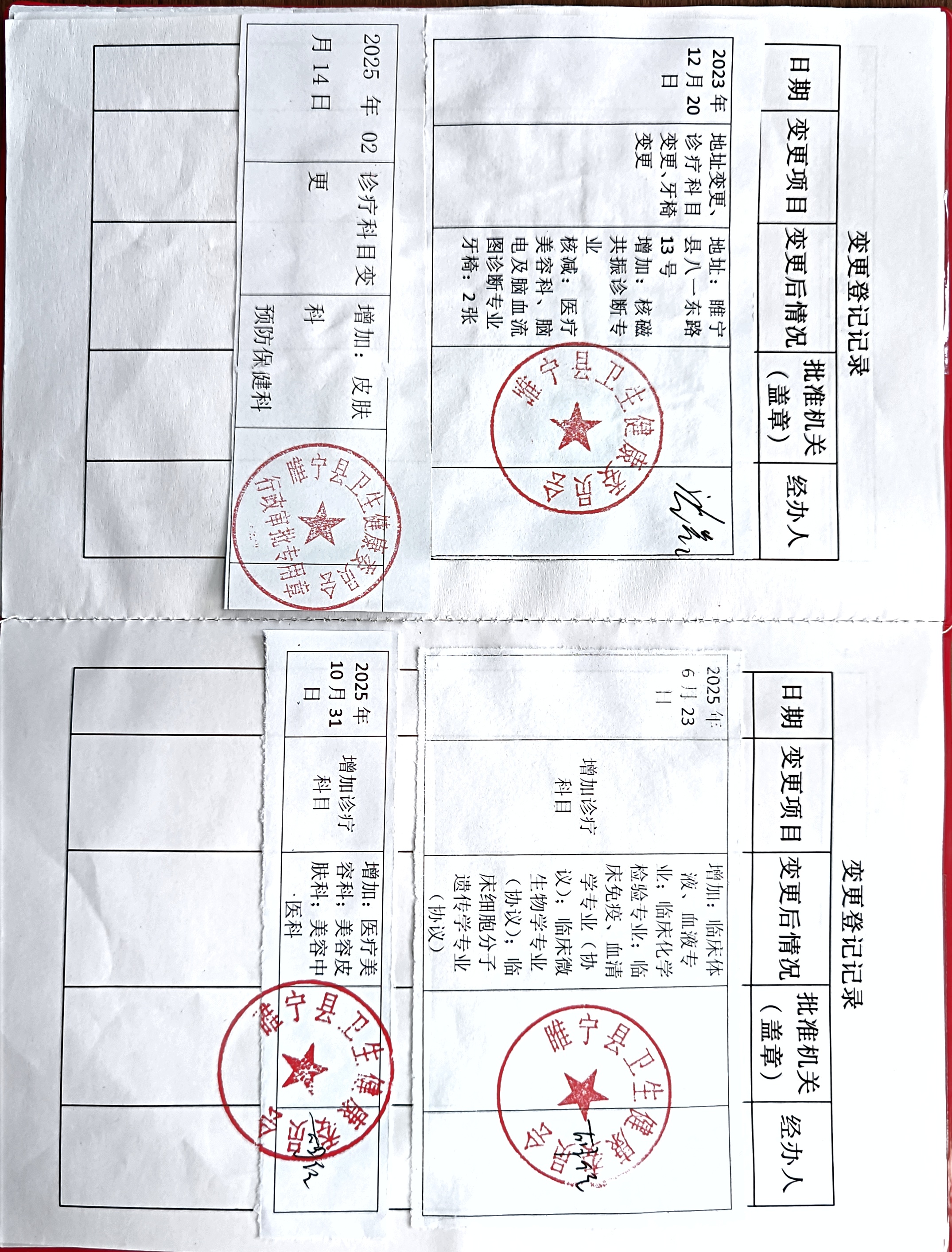 执业许可证变更登记记录